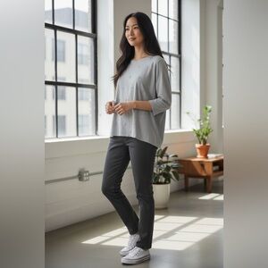 Talbots Heather Blue Embellished Top L 3/4 Sleeve Cotton Knit Casual Elegant